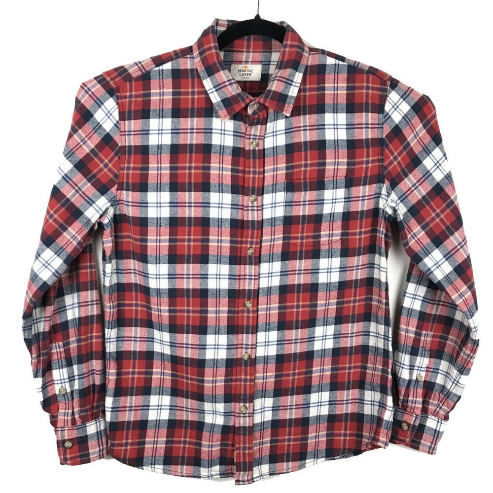 Marine Layer Red Plaid Flannel Shirt Long Sleeve M